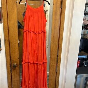 Sleeveless Tiered Maxi Dress in Vibrant Orange